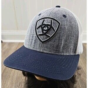 ARIAT Baseball Cap Hat Trucker Mesh Navy Gray White Logo Embroidered Snapback